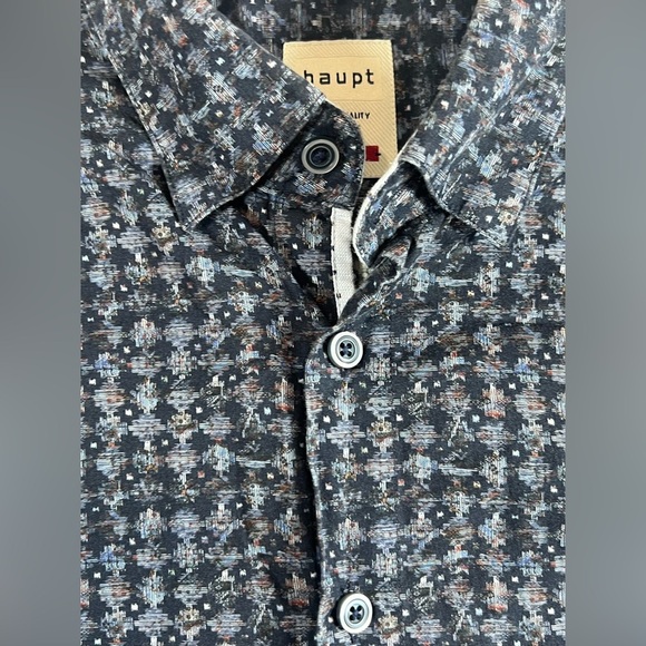 Haupt Germany 15.5 39/40 Modern Fit Geometric Blue Patterned Dress Shirt - Picture 3 of 8